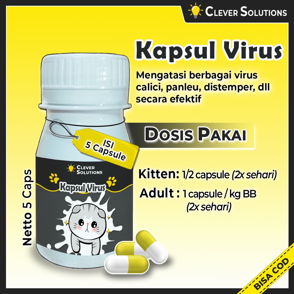 KAPSUL VIRUS Obat Virus Panleukopenia Distamper Calici Obat Virus Ampuh Kucing by Clever Solutions Olive Care Furyou