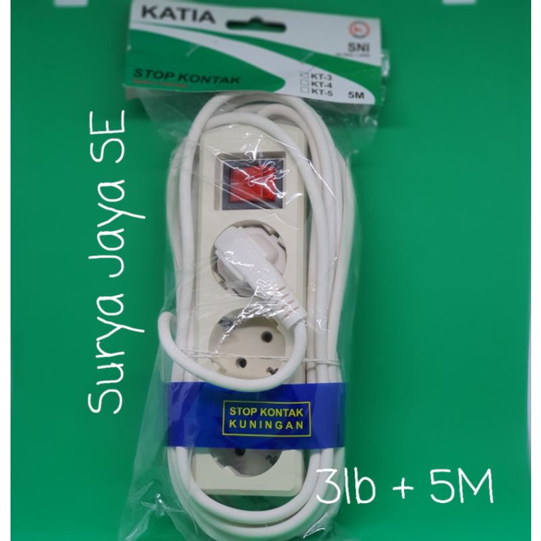 Stop Kontak Kuningan 3 Lubang + Kabel 5 Meter SNI