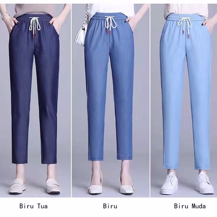 Celana korean style wanita Kulot jeans wanita Highwaist Kulot Jeans Wanita Loose Lyocell Jeans/Tipis