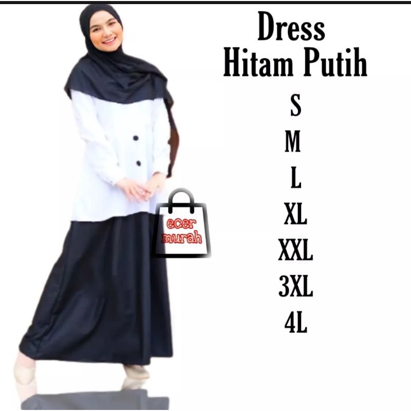 GAMIS PNS HITAM PUTIH WANITA JUMBO