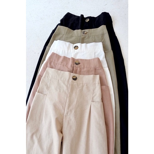 celana kulot linen Highwaist Pocket 2276 Hw Linen Saku Depan cullote Premium wanita korean style