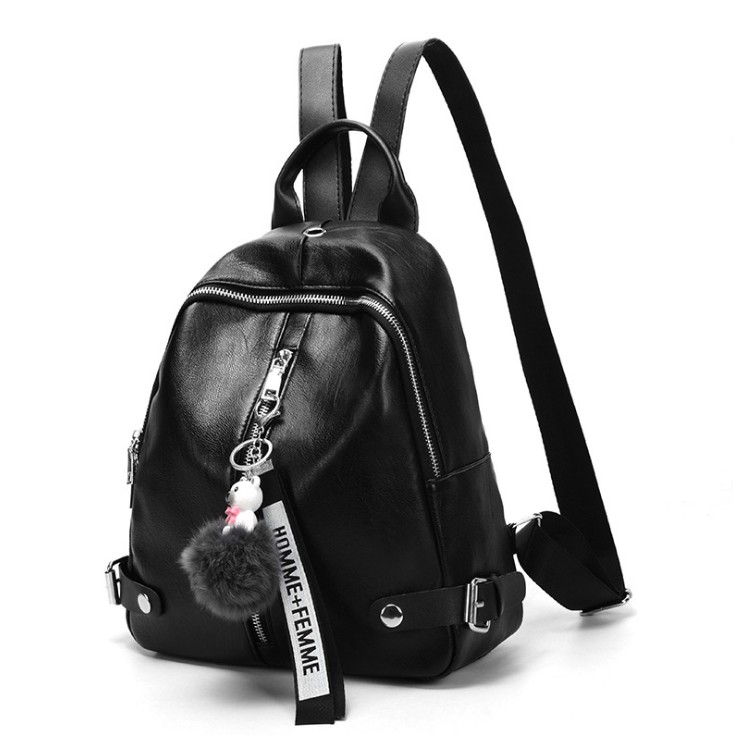CYS Tas Ransel Mini Wanita Fashion Kulit PU Hitam Polos Kuliah Kerja Fashion Style Kasual T247