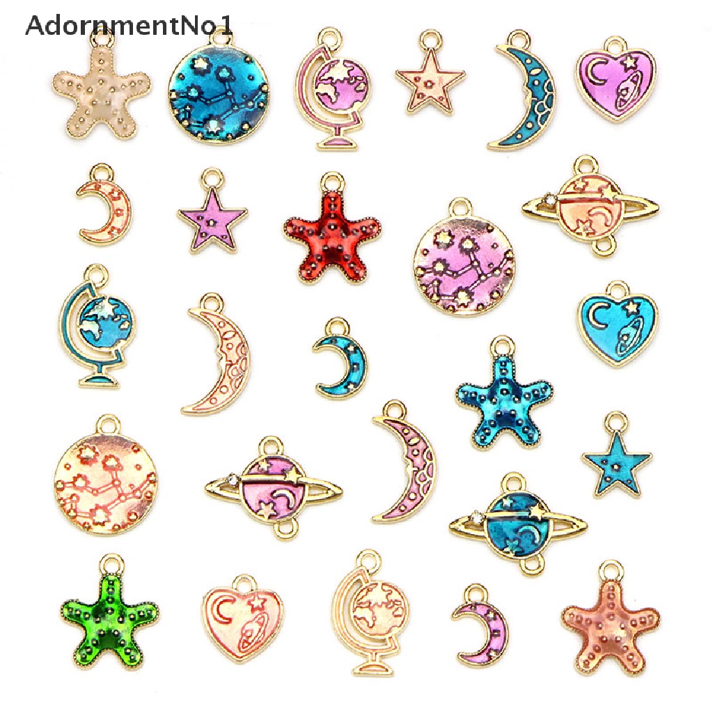 (AdornmentNo1) 26pcs / Set Liontin Bentuk Planet / Bintang Bahan Alloy Untuk Kerajinan Tangan DIY