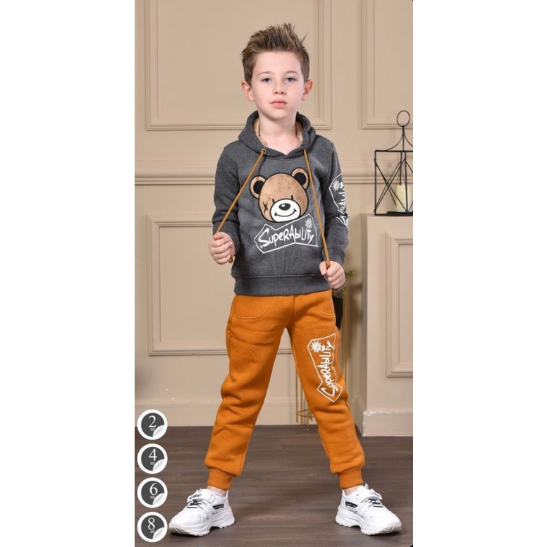 PROMO-SETELAN HOODIE ANAK LAKI LAKI TERBARU SETELAN HOODIE BEAR 1-5 TAHUN