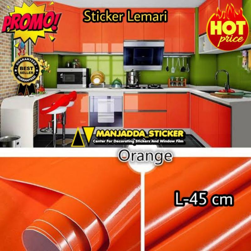 Wallpaper stiker lemari warna orange