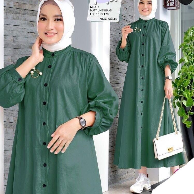 PIYA MIDI DRESS POLOS KANCING AKTIFCASUAL JUMBO DRES REMAJA KEKINIAN DRES MIDI POLOS BUSUI FHASIONE 