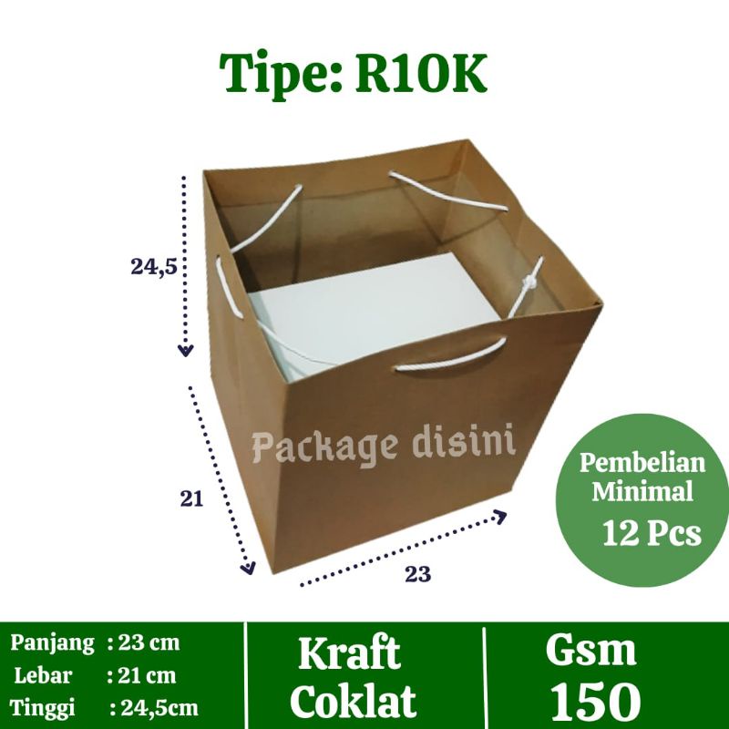 

Paper bag R10K, Tas kertas murah coklat polos, untuk kotak nasi ukuran 20x20