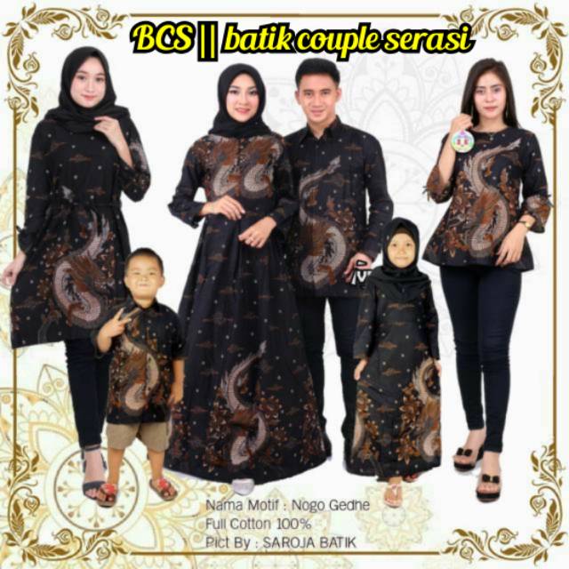 BATIK COUPLE KELUARGA SARIMBIT BATIK TERBARU TERLENGKAP NOGO GEDHE SAROJA BATIK KATUN ADEM MURAH