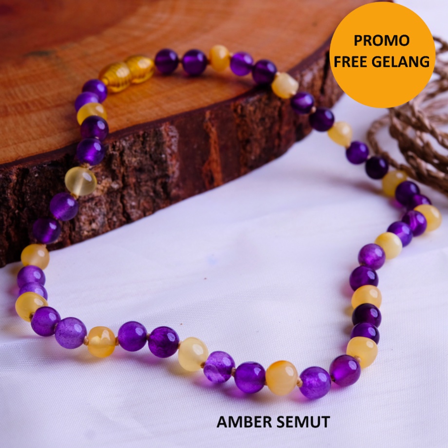 PROMO FREE GELANG - Kalung Amber Baltic Milk Glossy X Purple Botswana by Amber Semut