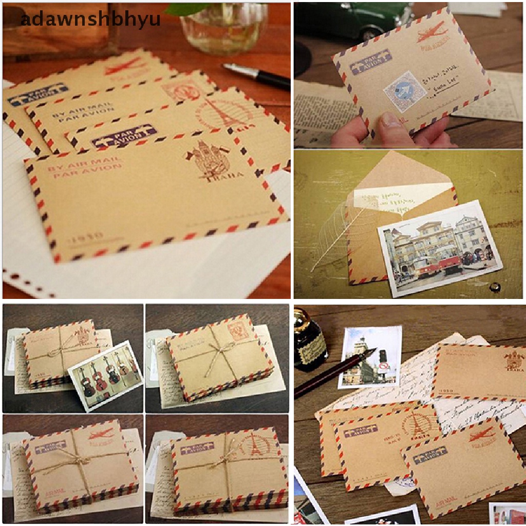 Adawnshbhyu New 10lembar Amplop Mini Postcard Surat Stationary Storage Paper Vintage