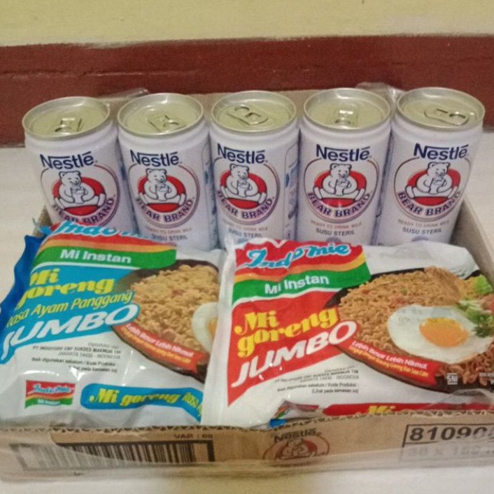 

Paket hemat bear brand 189ml + indomie goreng jumbo + indomie jumbo rasa ayam panggang