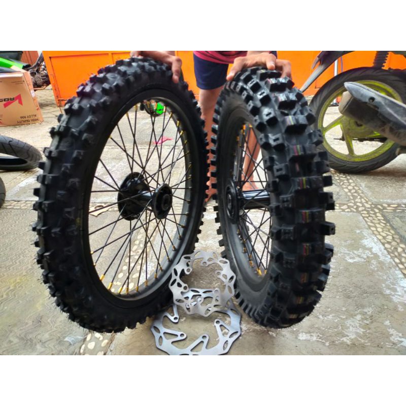 Velg Klx 18-21 Lengkap Ban Cross Duri Besar Trabasan Tromol Asli Klx