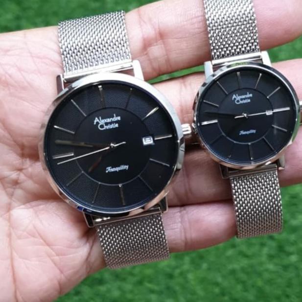 Jam Tangan Couple Alexandre Christie Ac 8628 Ac8628 Silver Black Ori Bunga.Shopping.Mall