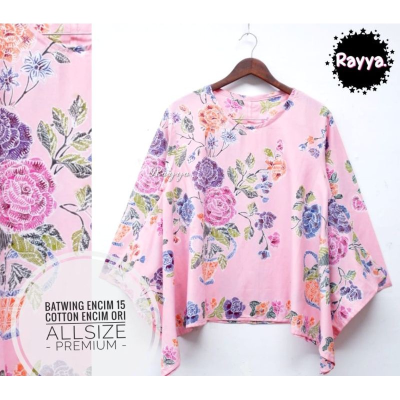 Blus naomi encim batwing bunga batik solo atasan kerja