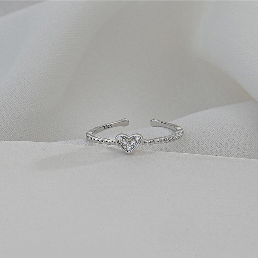Cincin Kristal Berlian Bentuk Hati Bahan S925 Sterling Silver Titanium steel Adjustable Untuk Wanita