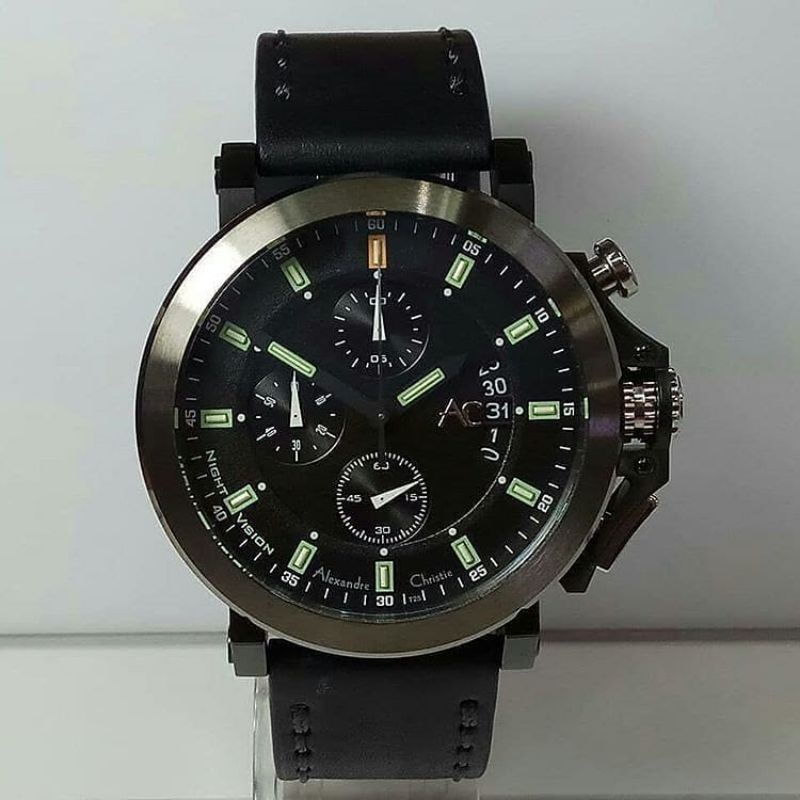 Jam Tangan Alexandre Christie AC 9200 Pria Night Vision / AC9200 MNV Silver / Black Original
