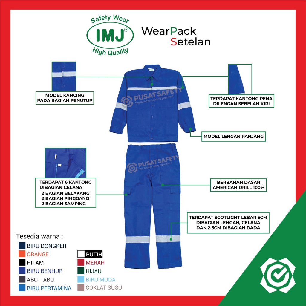 Wearpack Setelan Safety Baju Celana Proyek IMJ M-2XL