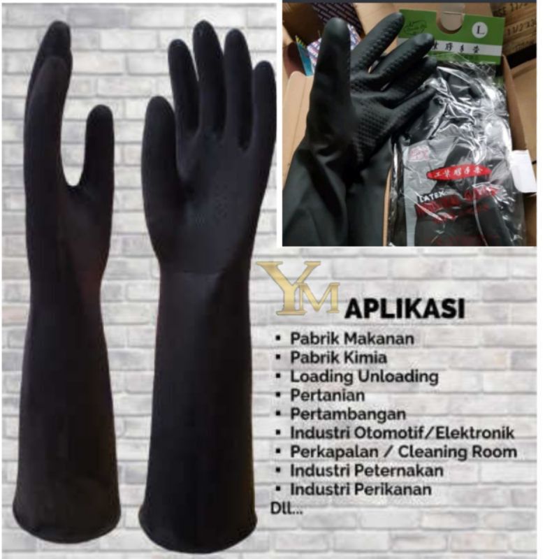 Sarung Tangan Karet Hitam Industrial Gloves Double One Black Sarung Tangan Latex Panjang