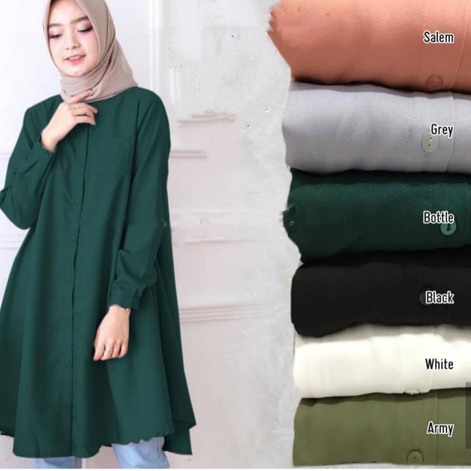 ろ Baju tunik wanita terbaru 2022 //Atasan tunik putih//Risda tunik kemeja putih polos kekinian SRCOL
