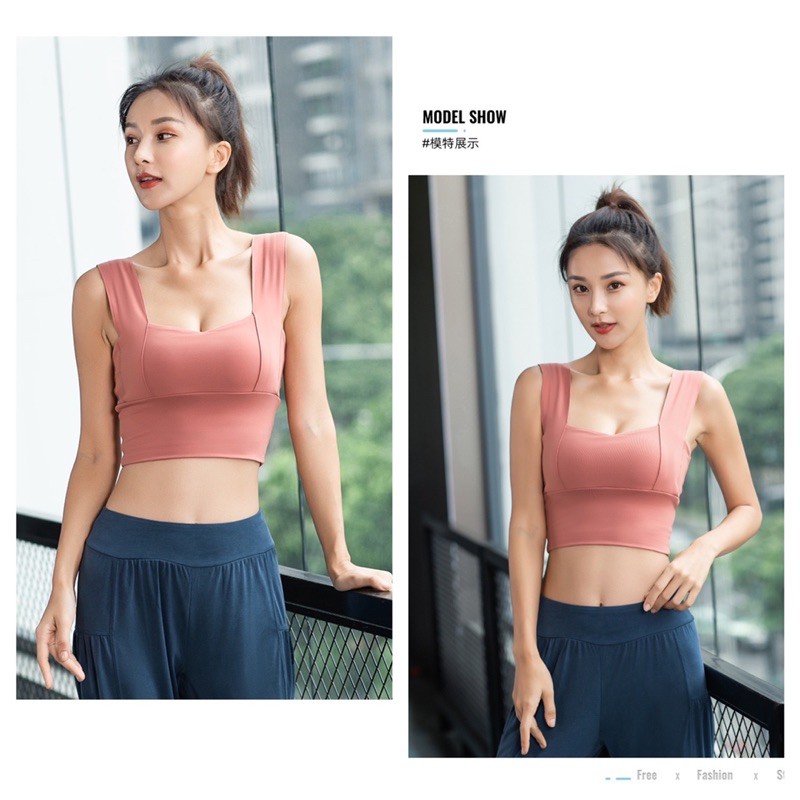 Blackpink Bra Sport Crop Top Tanktop Square Neck Seamless Gym Push up 1077