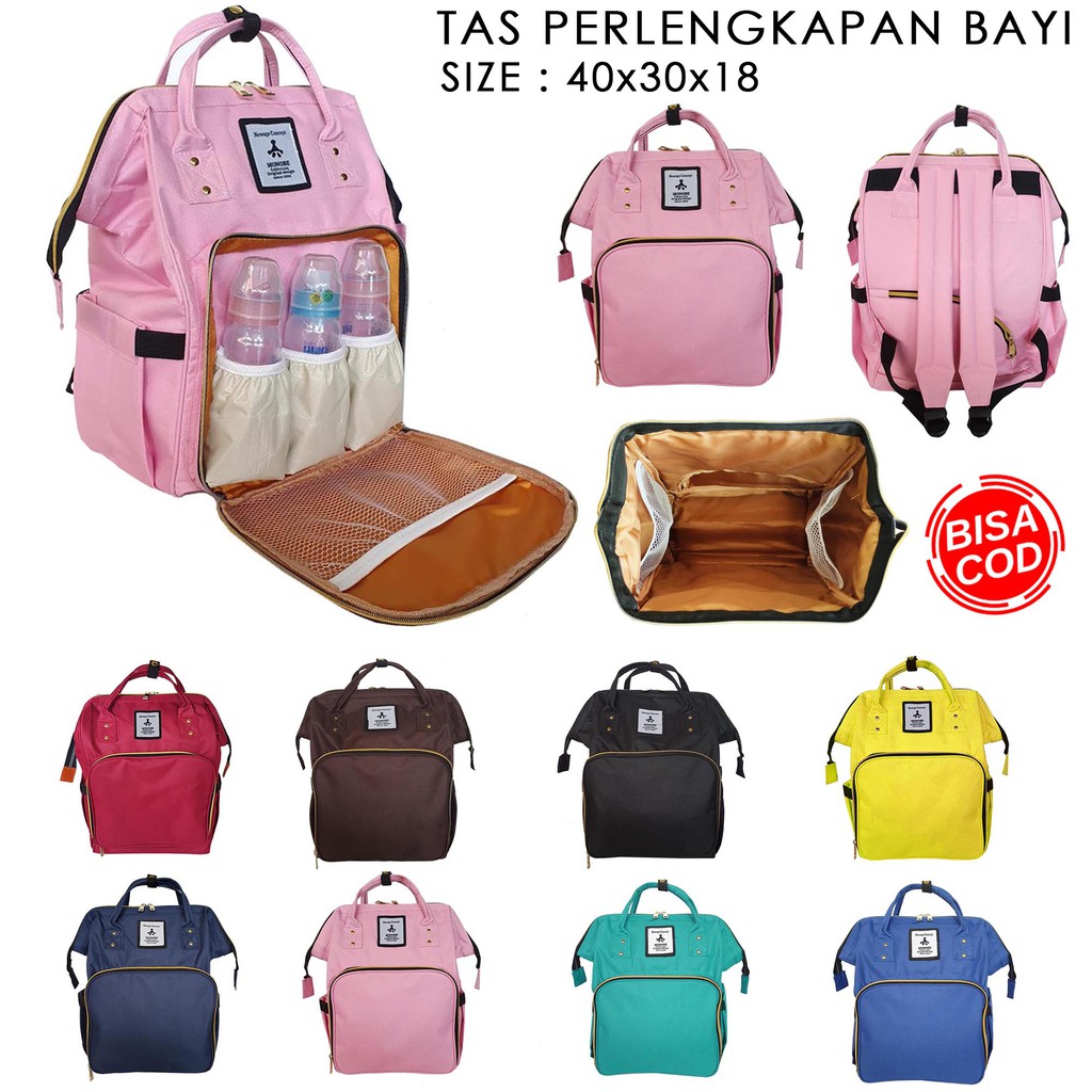 Diaper Bag MONOBE / Tas Ransel Perlengkapan Bayi Model Anello Tempat Botol Dengan Aluminium Foil