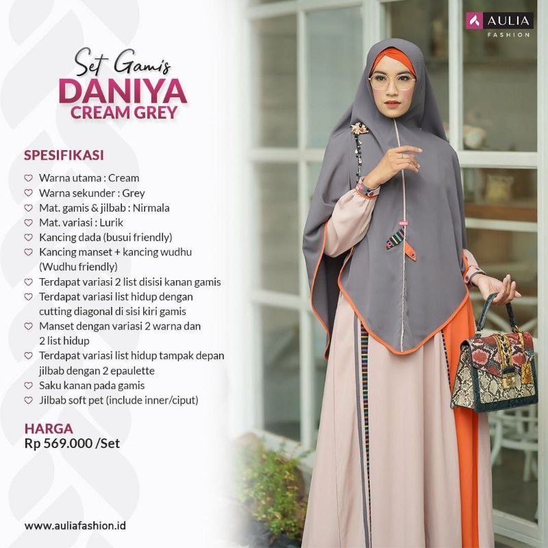 Set Gamis Daniya Cream Grey/Daniya Cream Grey/Gamis Aulia/Gamis Sultan/