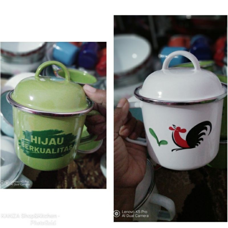 mug enamel/cangkir tutup/mug tutup enamel