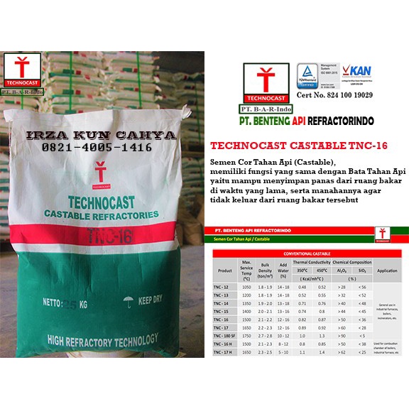 Semen Cor Tahan Api merk Technocast Castable TNC-16