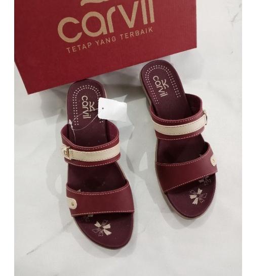 Sangat Nyaman.. Sendal wanita merek carvil original/sendal heels wanita maroon/sendal original