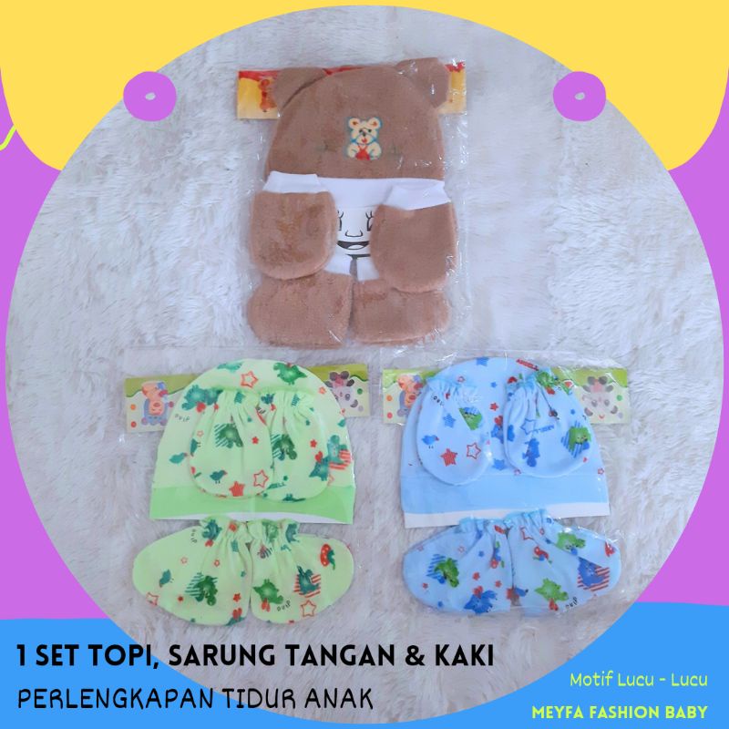 COD 1 Set 3 In 1 Topi Sarung Tangan dan Kaki Bayi Newborn