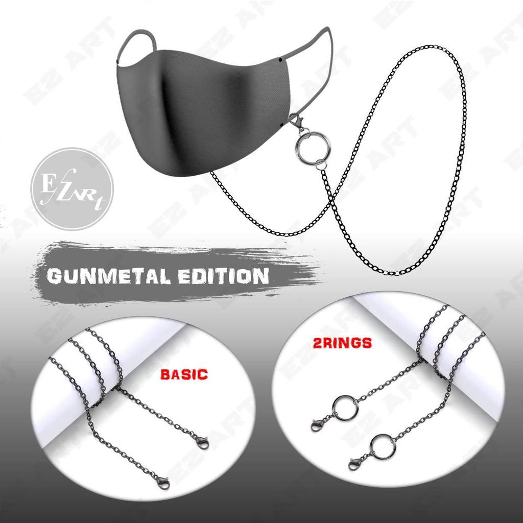 HITAM GUN METAL - KALUNG MASKER RANTAI POLOS SIMPLE STAINLESS STEEL PRIA WANITA