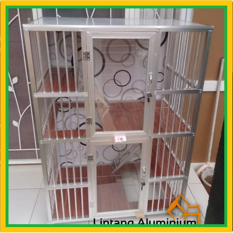 Kandang Kucing Aluminium 2 tingkat // Pintu Kaca // Murah