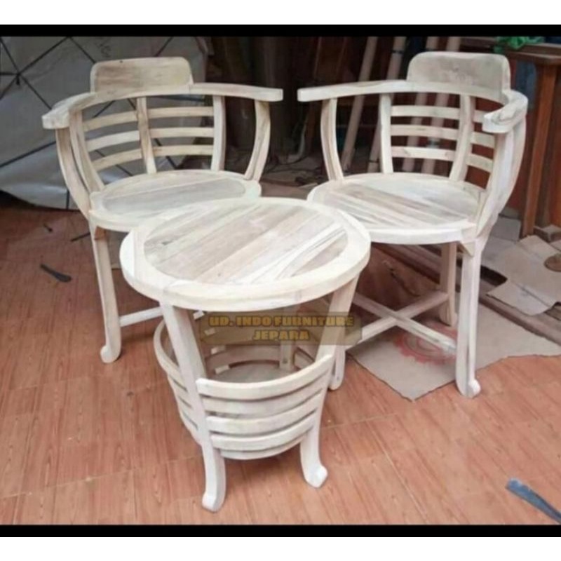 meja kursi teras tamu depan rumah kayu jati