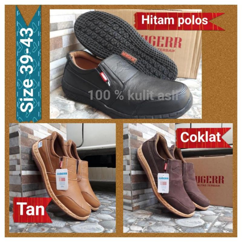 Sepatu slip on casual kulit asli Juger