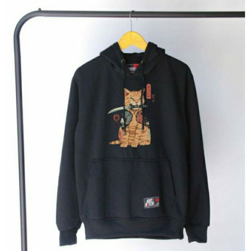 sweater Hoodie hitam kucing japan