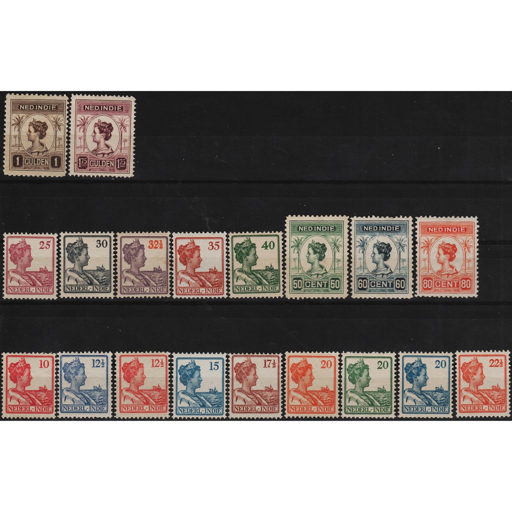 

Perangko Filateli #G34 - Netherlands Indies MNH /MH 19v 1913 - 1932 Queen Wilhelmina