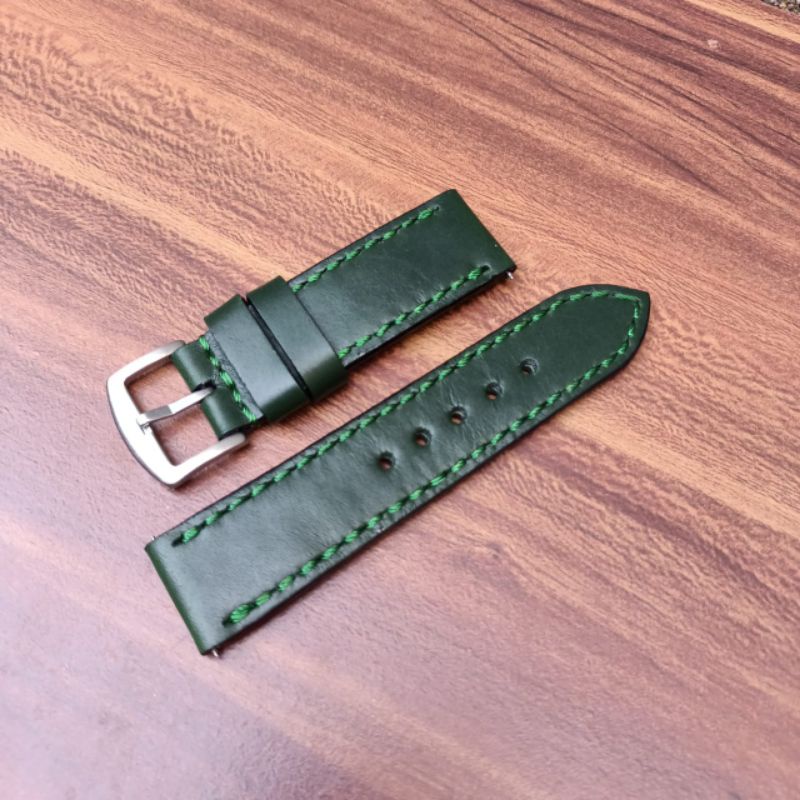 strap jam tangan kulit sapi original lokal kuning hijau biru maron ukuran 22mm dan 24 mm