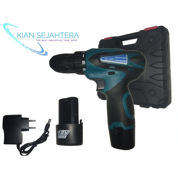 ORANGE mesin bor cordless 12v.mesin bor cas baterai charger.2 baterai K1