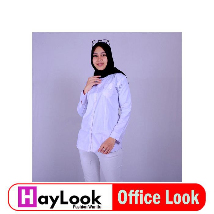 Kemeja Putih Polos Wanita Baju Kerja Cewek Kancing Jumbo