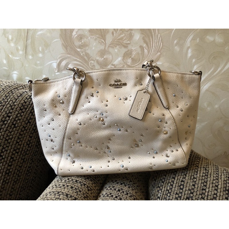 Tas COACH kelsey small broken white leather limited stardust preloved