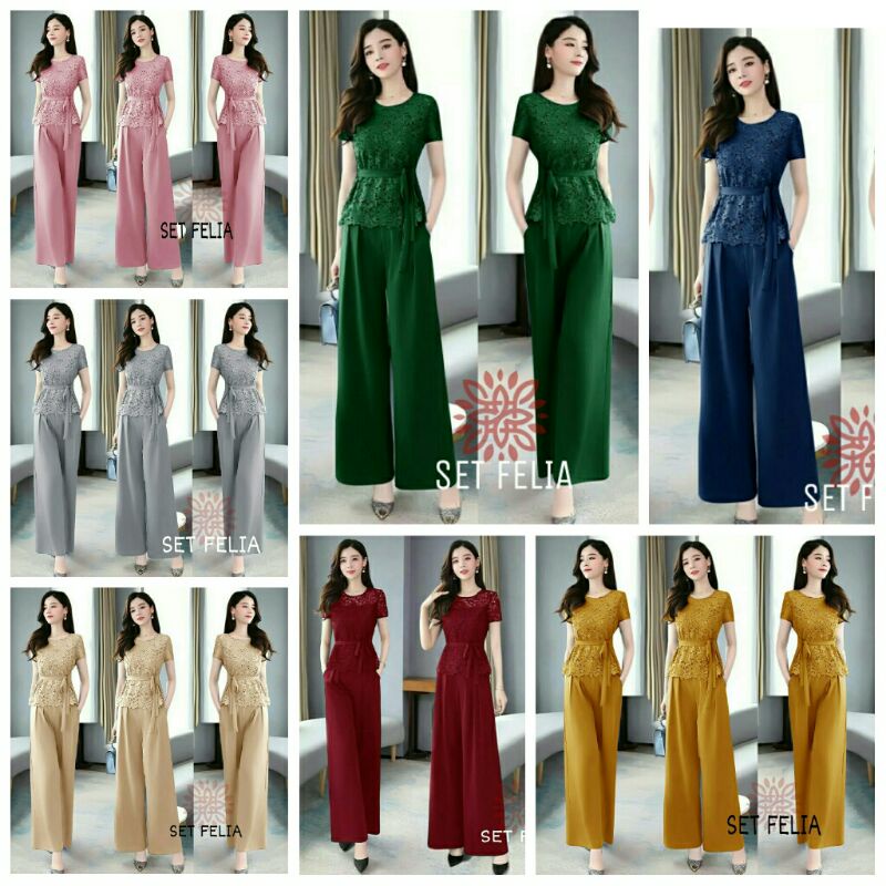 ST Set Stelan Atasan Celana Kulot Felia Brukat