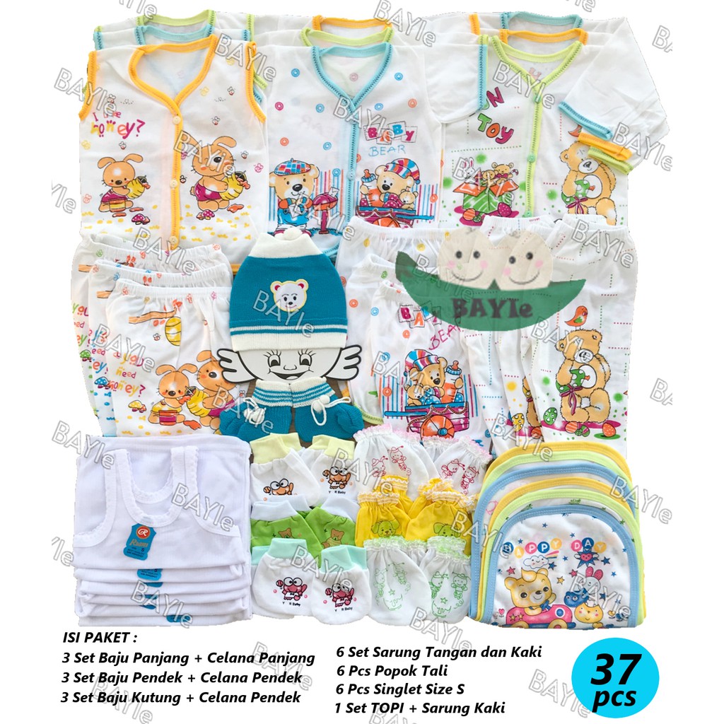 BAYIe - 37 PCS Paket Hemat Perlengkapan Baju Bayi Baru Lahir (New Born) Ekonomis dan Hemat PAKET PAKAIAN