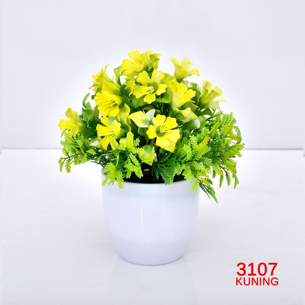 COD TL88 POT TANAMAN  BUNGA HIAS DEKORASI RUANGAN BUNGA PLASTIK HIAS P3107-KUNING