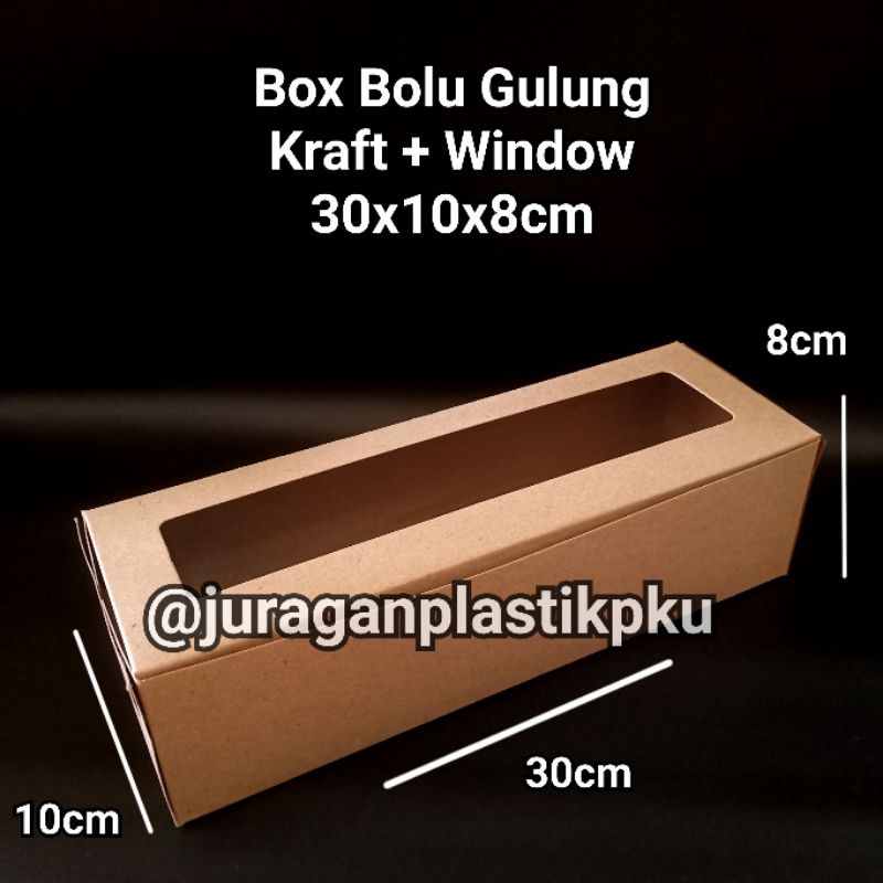 Box Bolu Gulung Kraft + Window 30x10x8 cm | Kotak Kemasan Bogul Kue Strudel 30x10 Craft Jendela