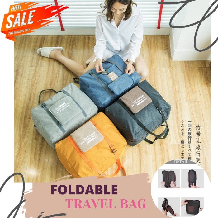 Tas Travel Anti Air Besar Wanita Lipat Original Pouch M3T9 Murah Pakaian Aesthetic Branded Kekinian 