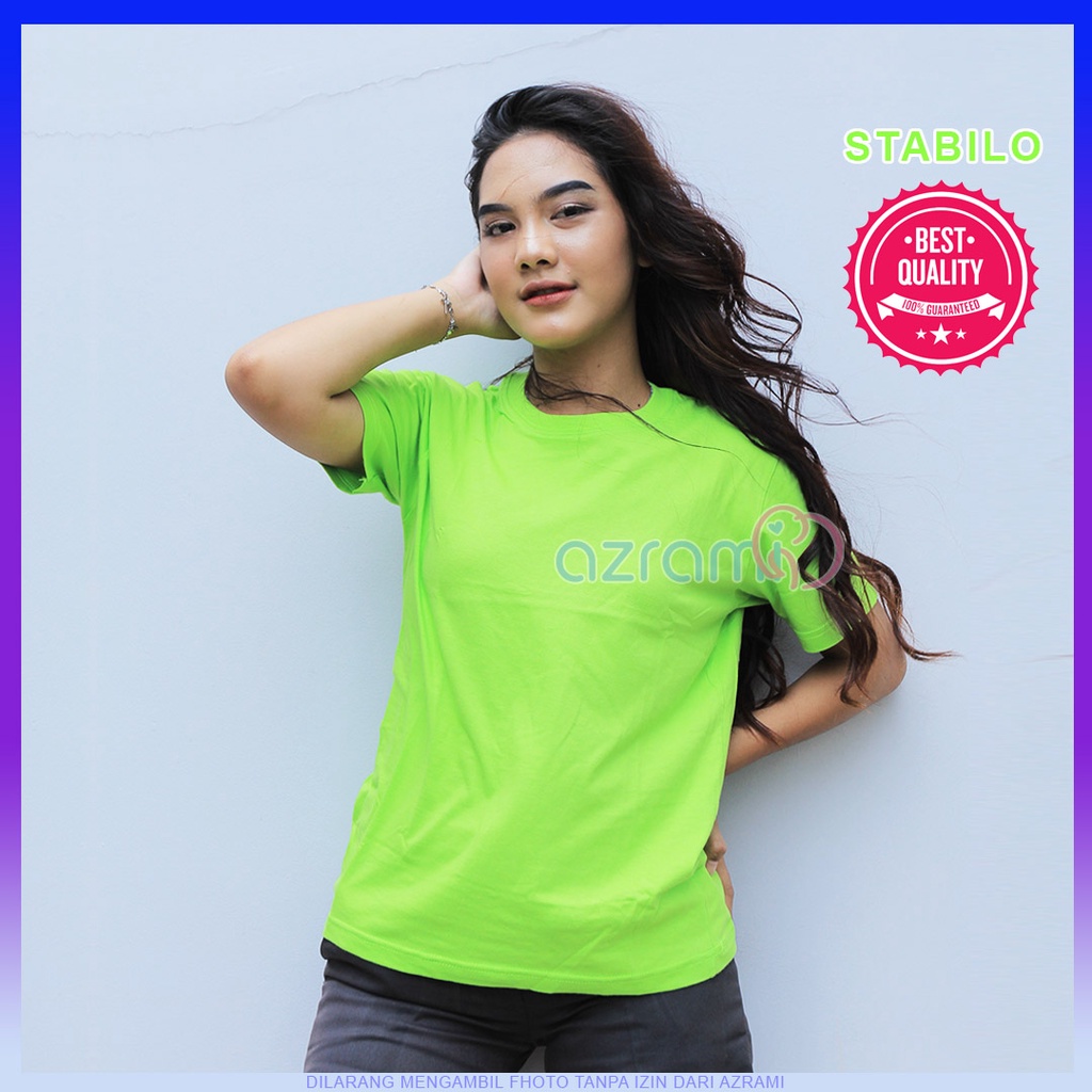 AZRAMI - Kaos Polos Wanita Lengan Pendek Premium Warna Hijau Stabilo