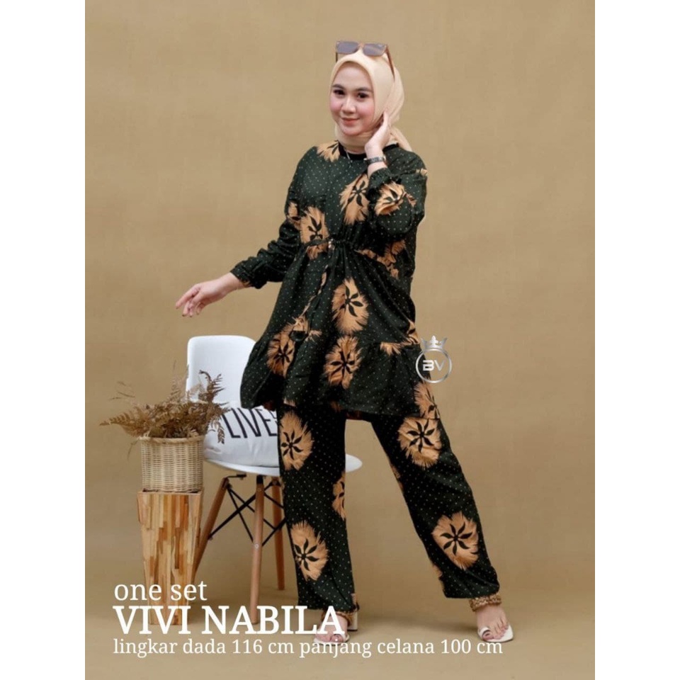 ONE SET VIVI NABILA 2 IN1 ( ATASAN + CELANA ) / SETELAN RAYON / SET RAYON