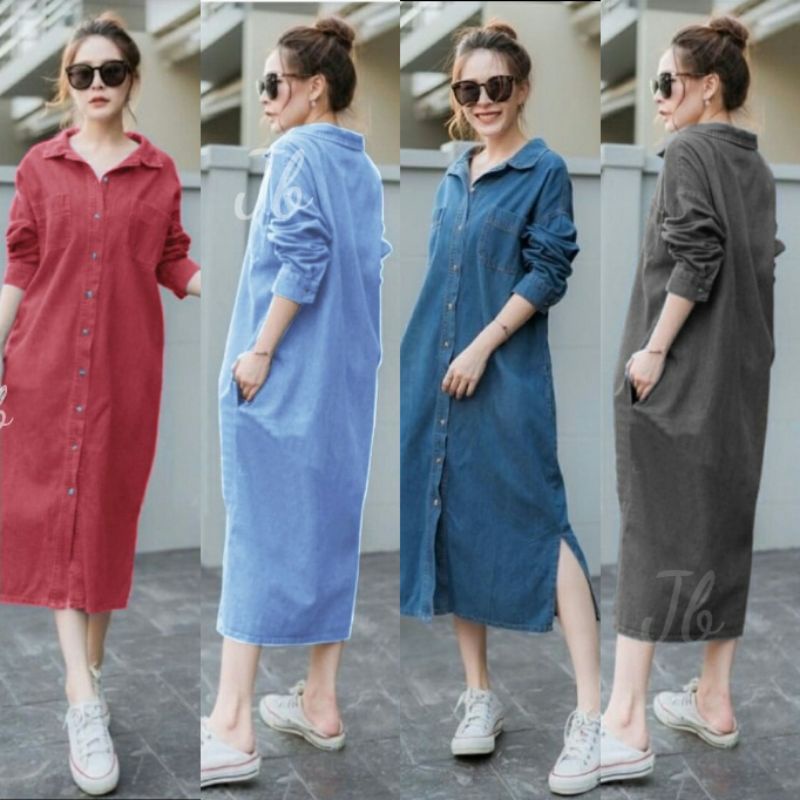 MAXI JOJO MAXY DENIM GAMIS DENIM DRESS DRESS WANITA KOREA SD