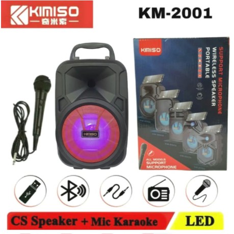 Speaker Bluetooth Led Mic Karaoke Portable Wireless Speker KIMISO KM 2001 KM-2001 + Microphone