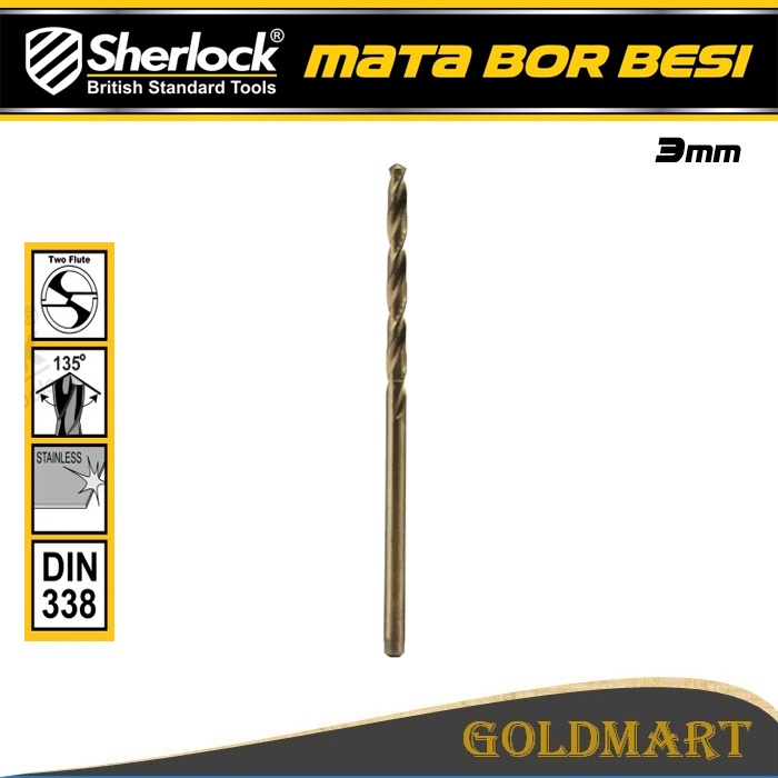 Mata Bor Besi HSSCO 3 mm Original Sherlock (Bisa Untuk Stainless Steel)